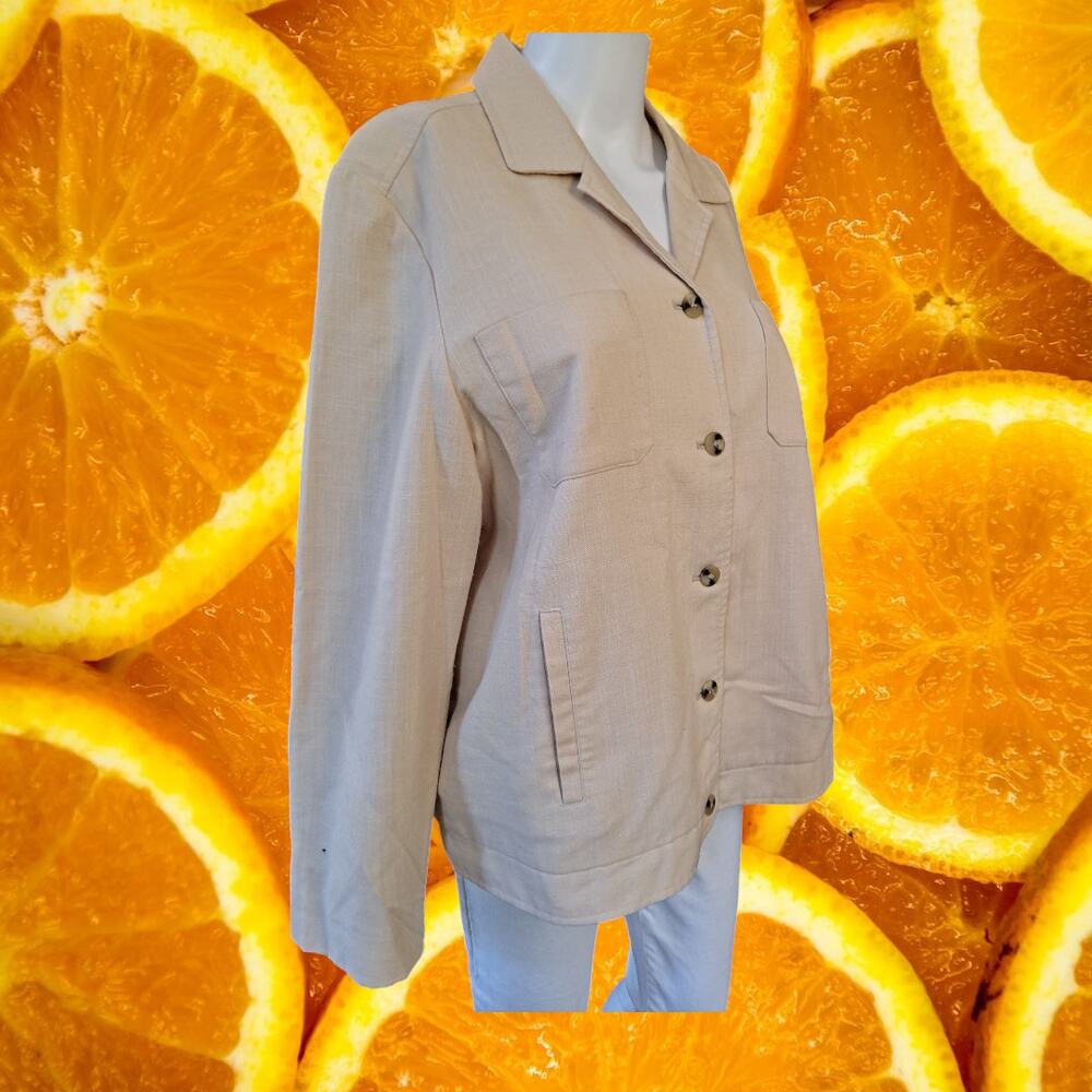 Requirements Tan Linen Blend Fully Lined Button Up Blouse Size Medium